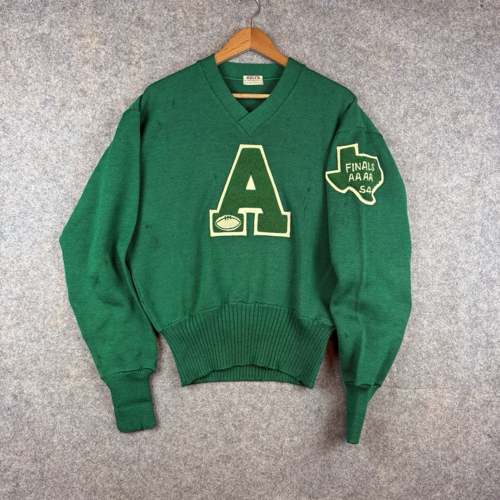 VTG 1950s Wool Varsity Football Letter Sweater Large A Letter Patch Abilene TX